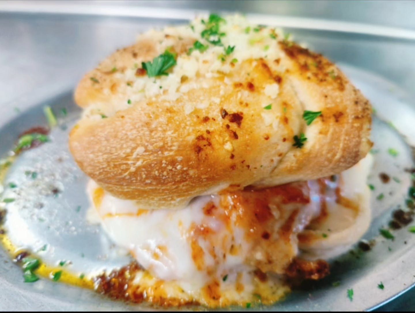 Chicken Parm Garlic Knots Sandwich.
