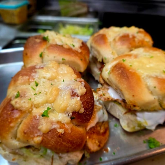 Chicken Caprese Garlic Knots Sandwich.