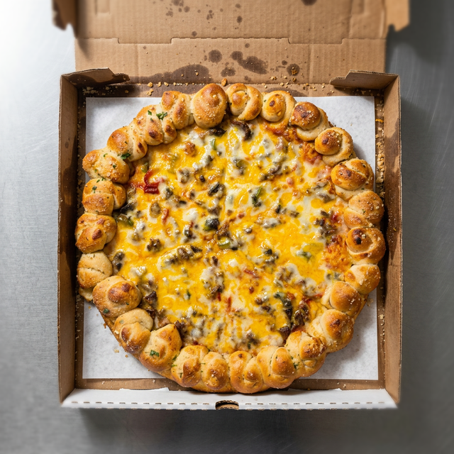 Cheesesteak Deluxe Garlic Knot Pizza.
