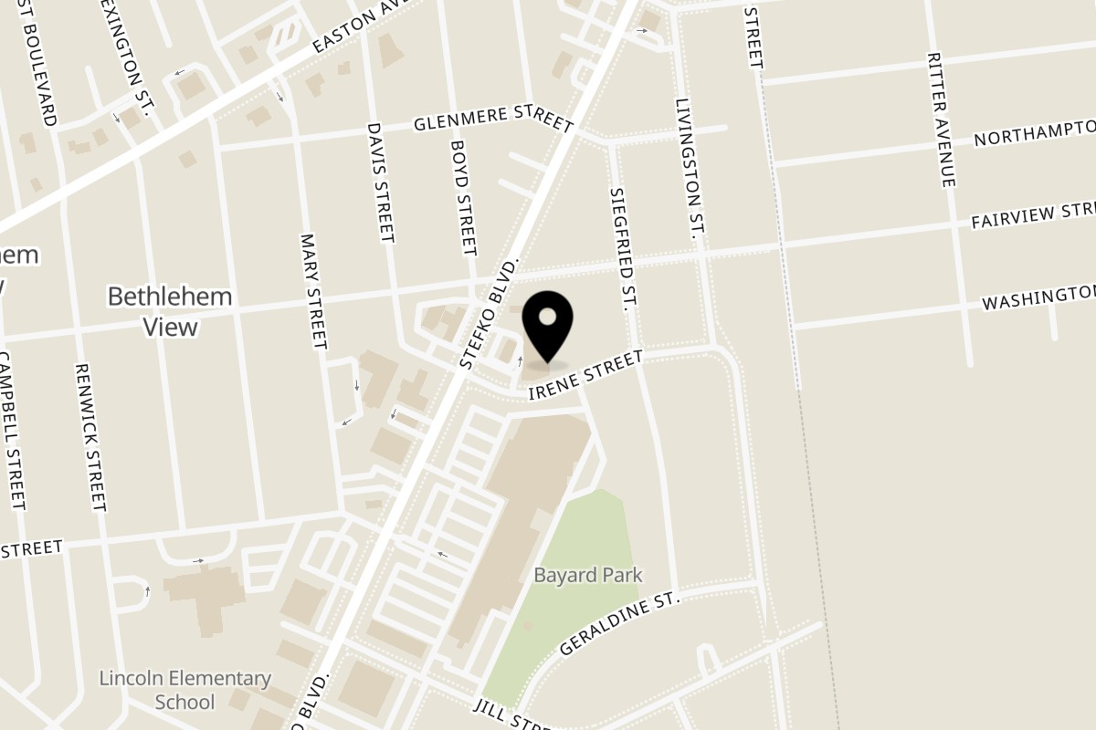 Map showing the location of Buona Cucina Italiano on 1519 Irene St in Bethlehem